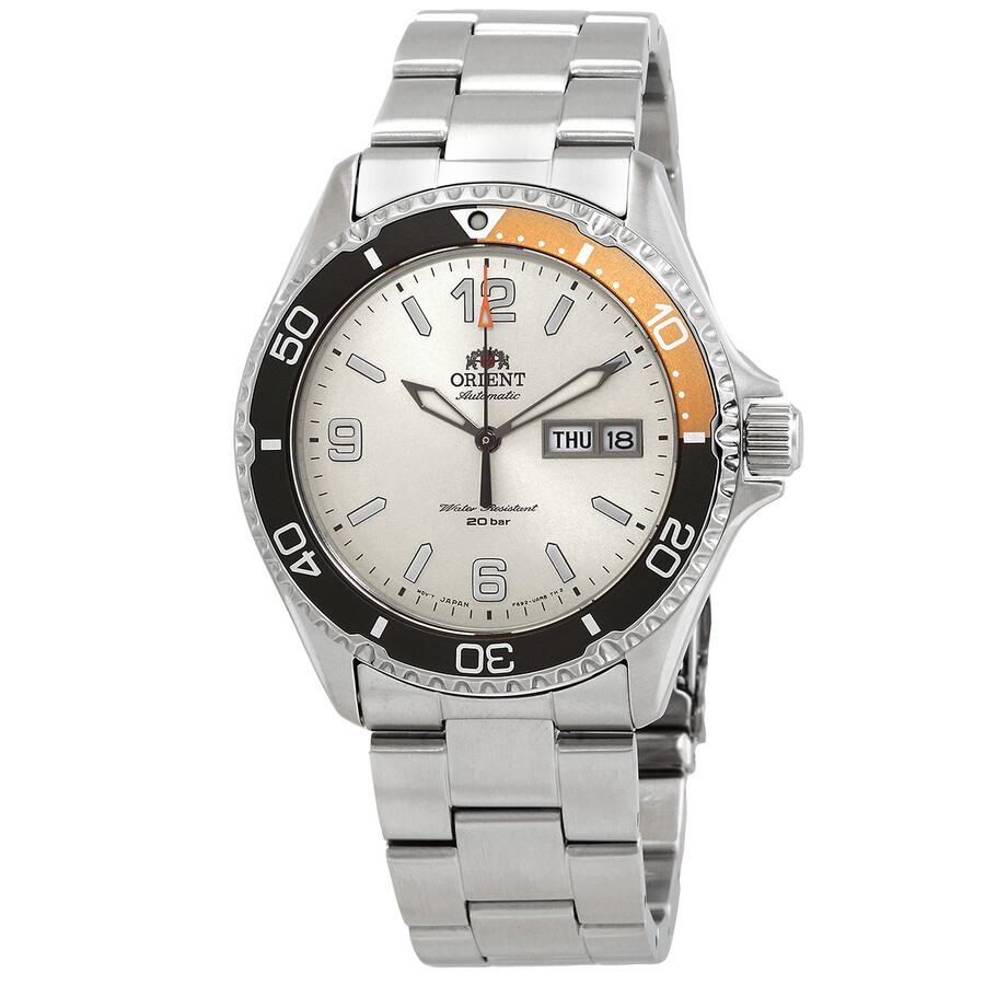 Orient Mako-3 メンズ ウオッチ 自動小銃一巻き 象牙色文字記号盤 ステンレス鋼 しろがね色色つや スポーツウォッチ