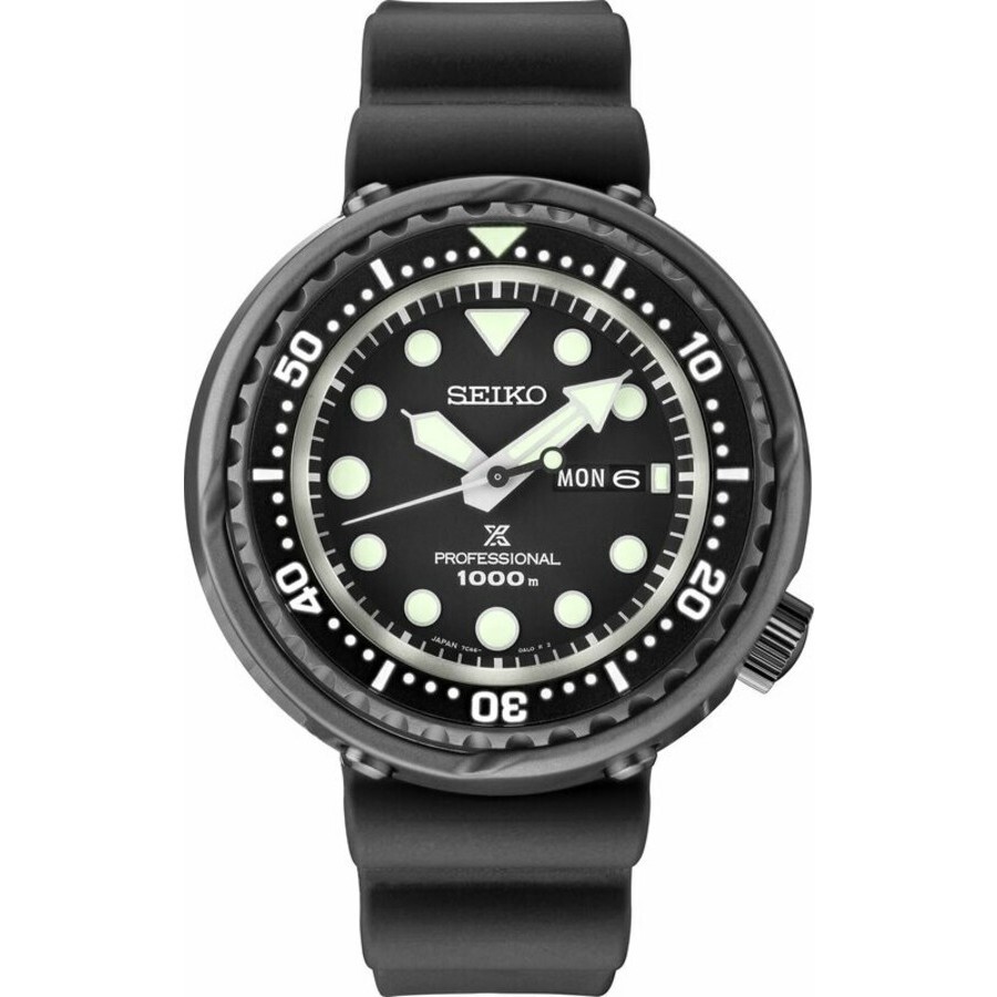 Seikoセイコー逆インポート Prospex Tuna メンズ ウオッチ 石英 黒いこと文字記号盤 ブラックラバーベルト ダイバーズウォッチ
