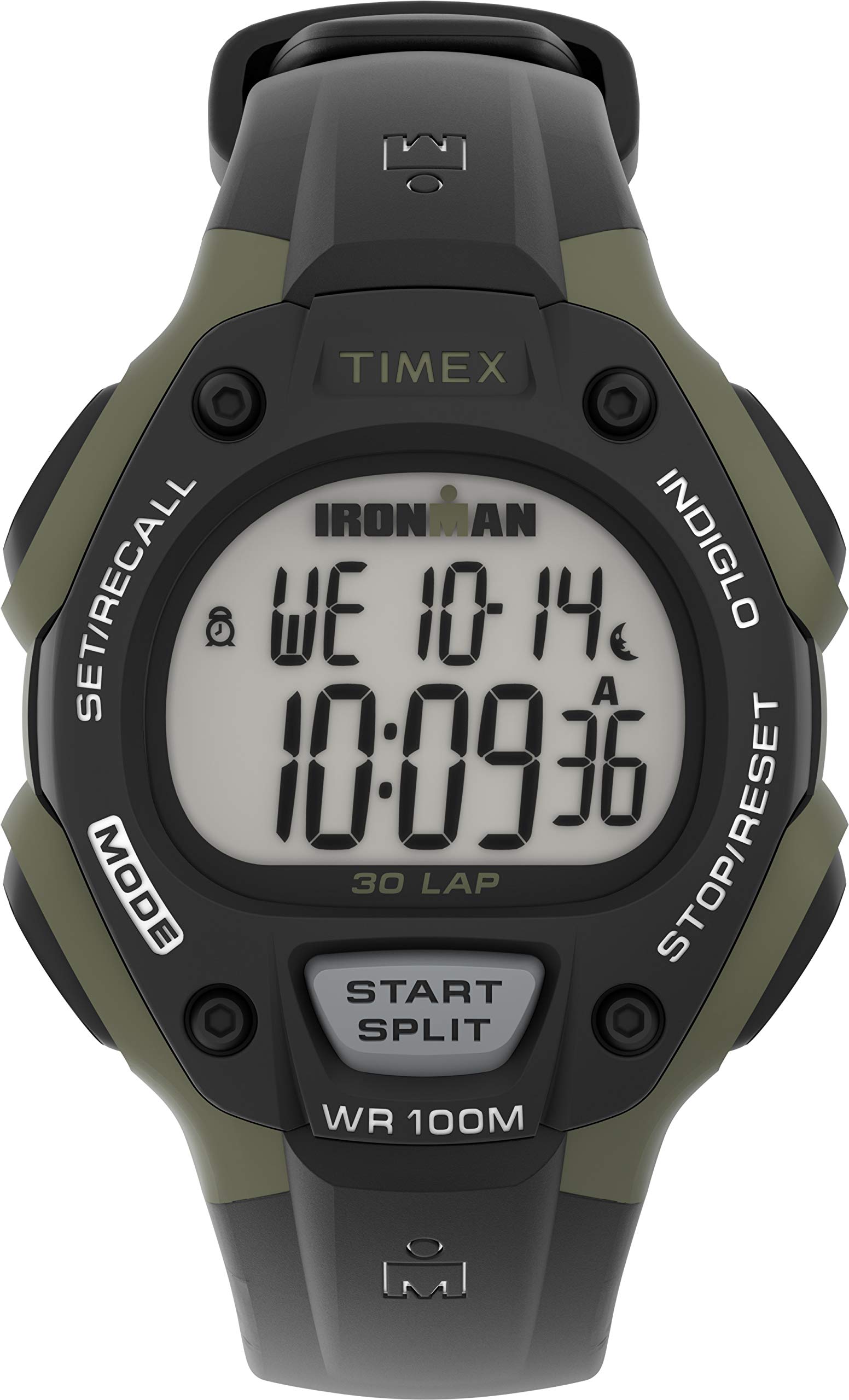 Tmexタイメックス メンズ男性 IRONMAN Classic 30 38mm Resin Strap Watch グリーンケース ブラックトップリング ブラック樹脂ストラップ