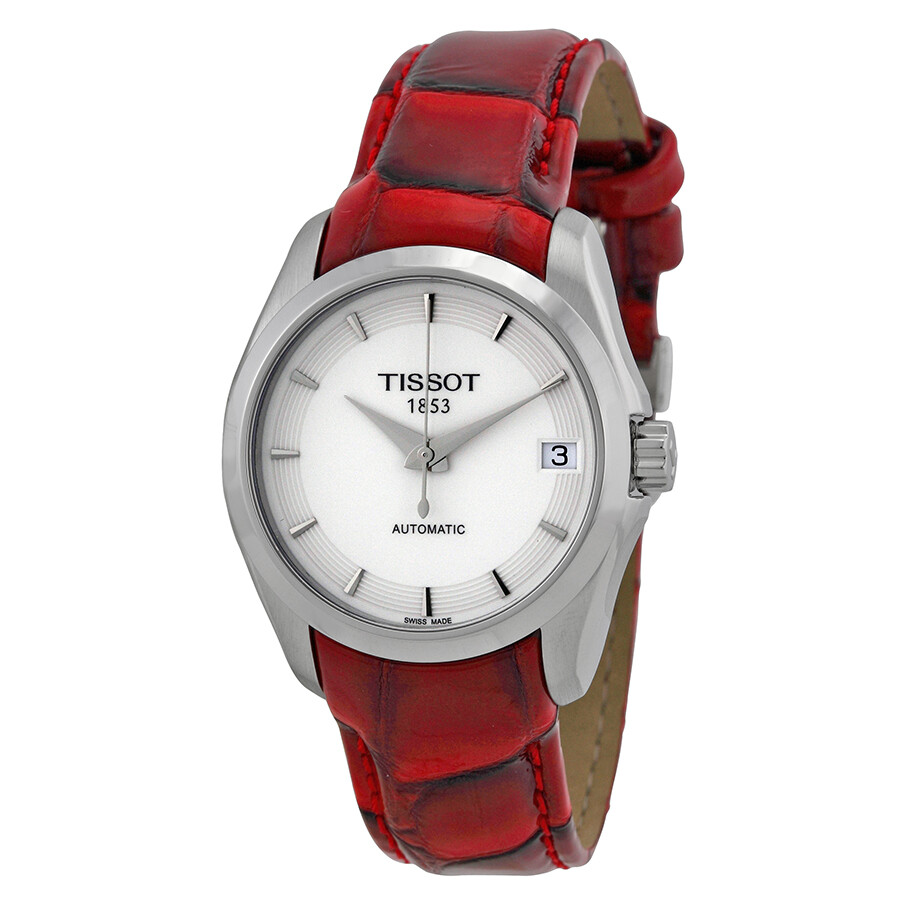 Tissotティソ デザイナー 白いこと文字盤 赤いことなめし革 レディースウォッチ T035.207.16.011.01