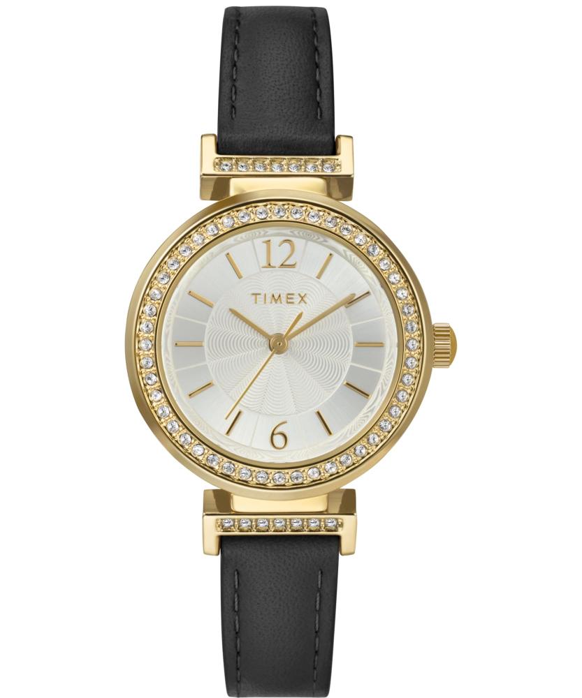 Timex レディース Dress 31粍 Watch - Black Strap Silver-Tone Dial Gold-Tone Case 五分五分メックスウオッチ 並行輸入品