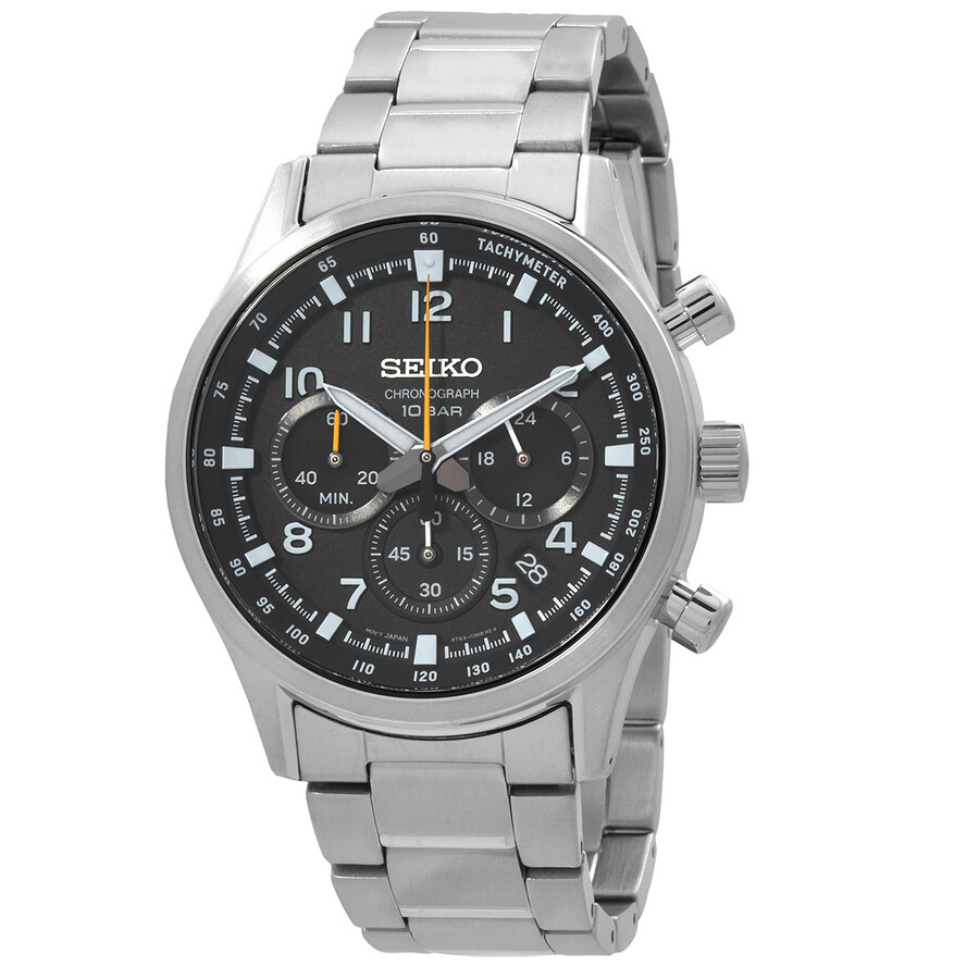 Seikoセイコー逆輸入 腕時計 メンズ Sport Chronograph クォーツ ブラック文字盤 ステンレススチールベルト