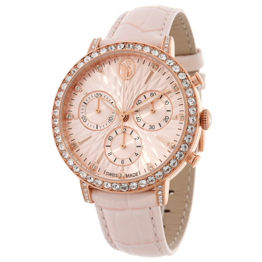 Swarovski Matrix Tennis Chrono レディースウオッチ 石英 さくら色 なめし革三尺帯 さくら色ゴールド