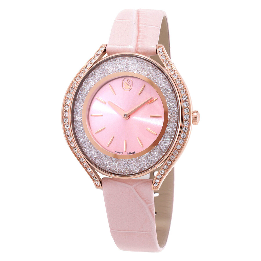 Swarovski Crystalline レディース ウオッチ 石英 さくら色文字記号盤 さくら色ゴールド なめし革ダンス楽隊