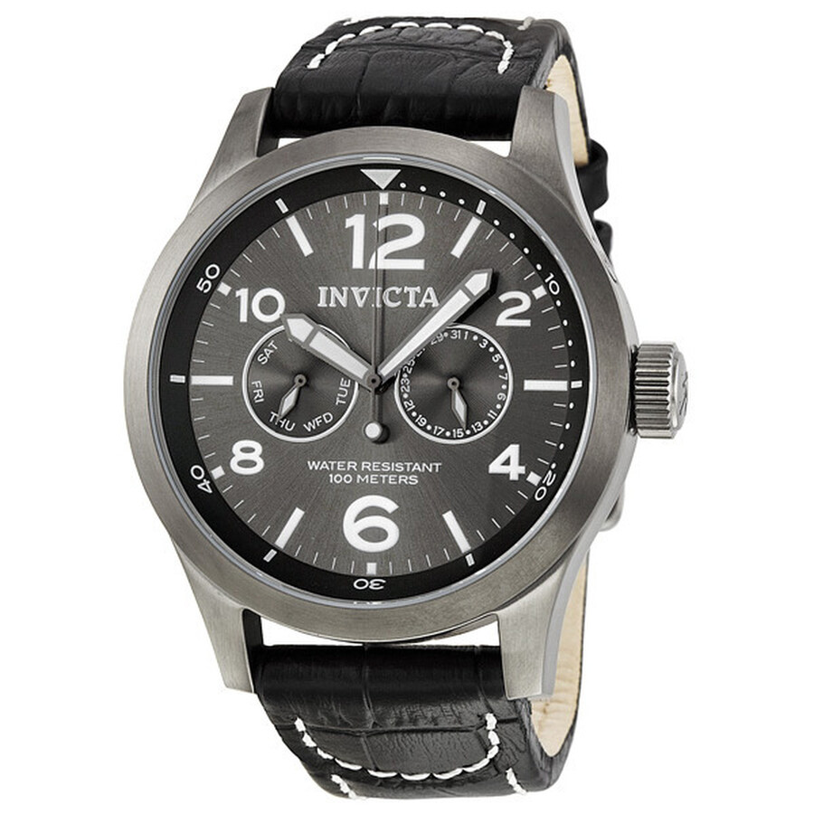 Invictaインビクタ Specialty Military 薄墨色 文字盤 黒いこと なめし革 メンズ ウオッチ 10492