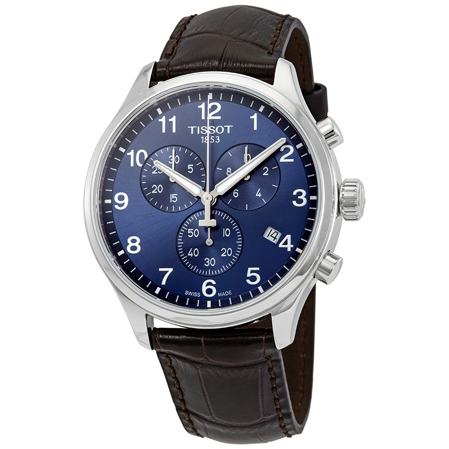 Tissot Chrono XL メンズ ウオッチ 石英 クロノグラフ 青碧文字記号盤 ブラウンレザーベルト