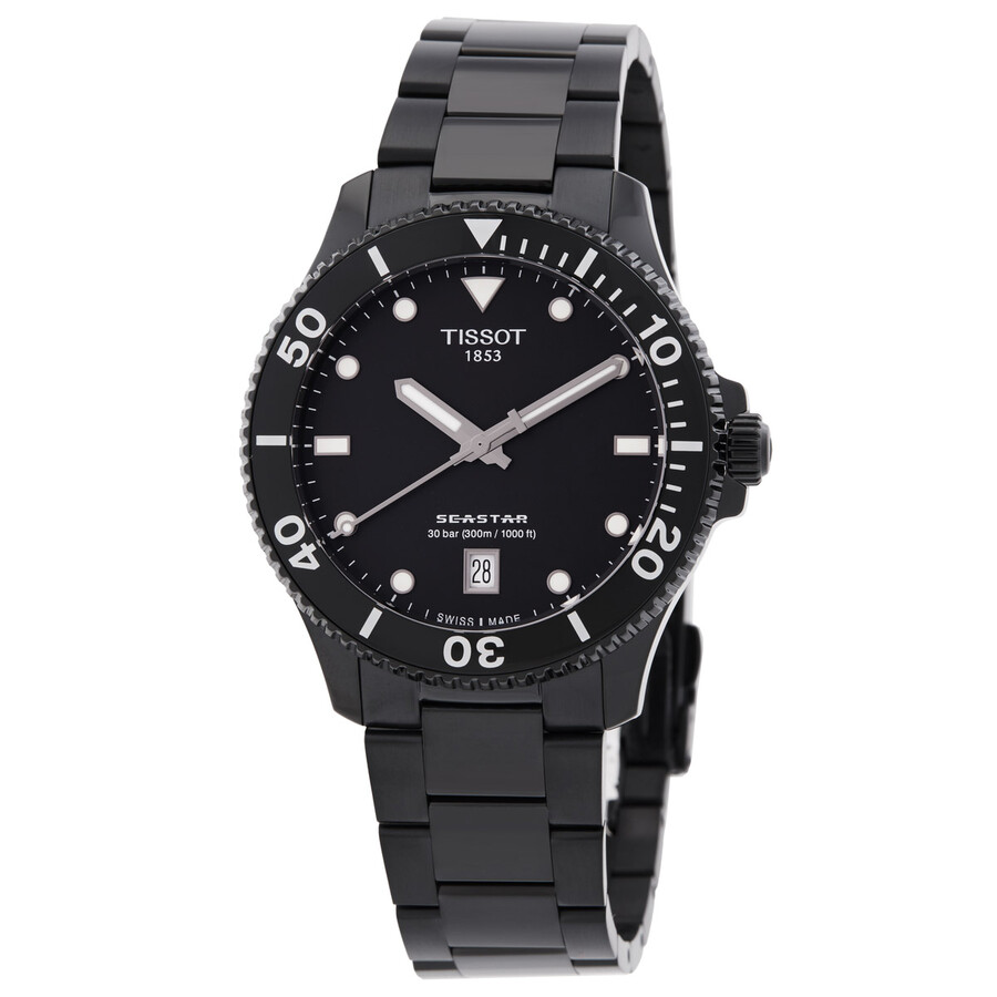 Tissot Seastar 1000 メンズ ウオッチ 石英 黒いことPVD ステンレス鋼 オール黒いこと ダイバーズウォッチ