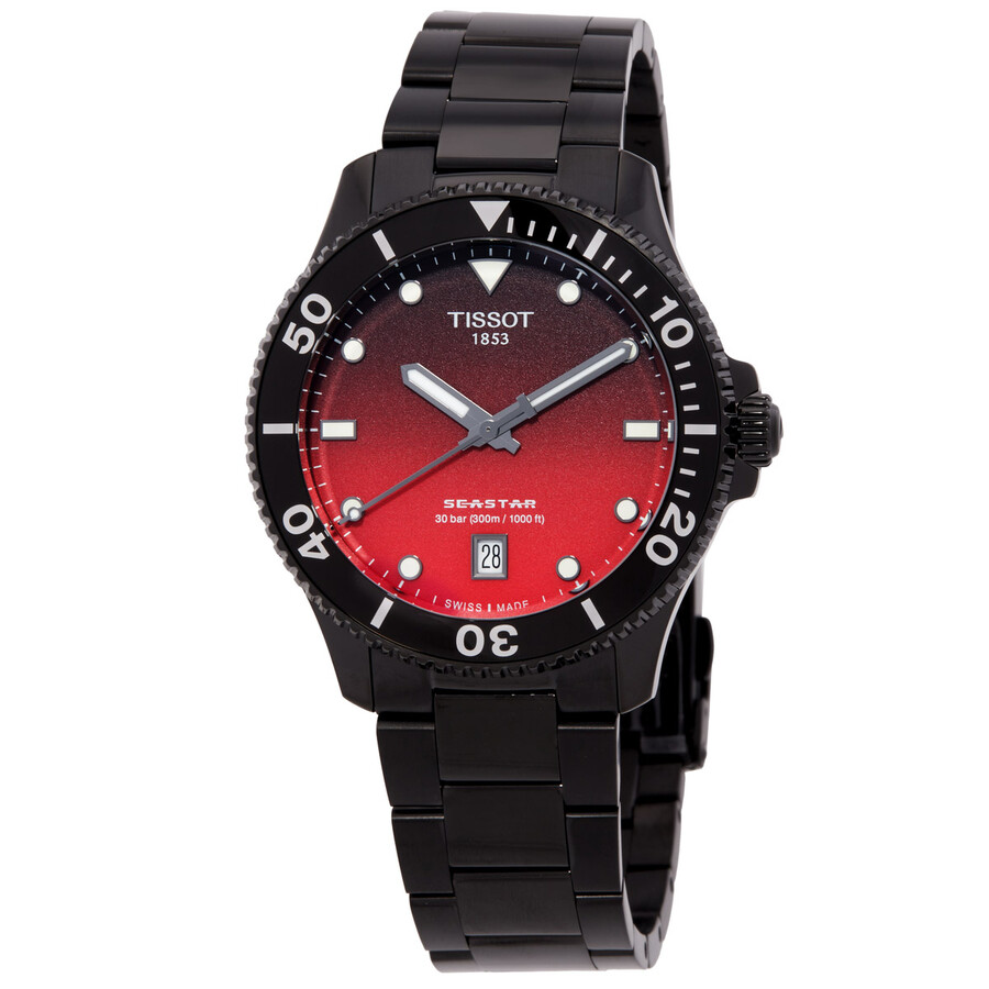 Tissot Seastar 1000 メンズ ウオッチ 石英 黒いことPVD グラデーション 赤いこと文字記号盤 300m雨合羽