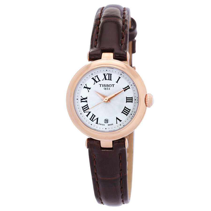 Tissot レディース ウオッチ 石英 ローズゴールドカラーケース 白いこと文字記号盤 ブラウンレザーベルト アナログ