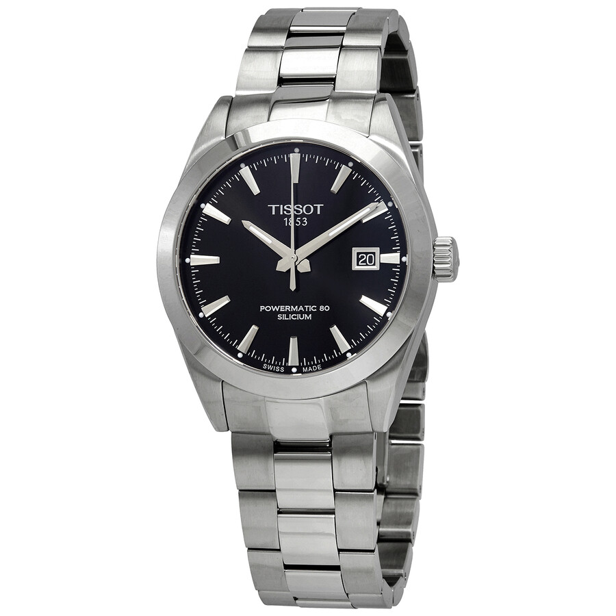 Tissot Gentleman Powermatic 80 ウオッチ メンズ 自動小銃一巻き 黒いこと文字記号盤 ステンレス鋼スチール写真