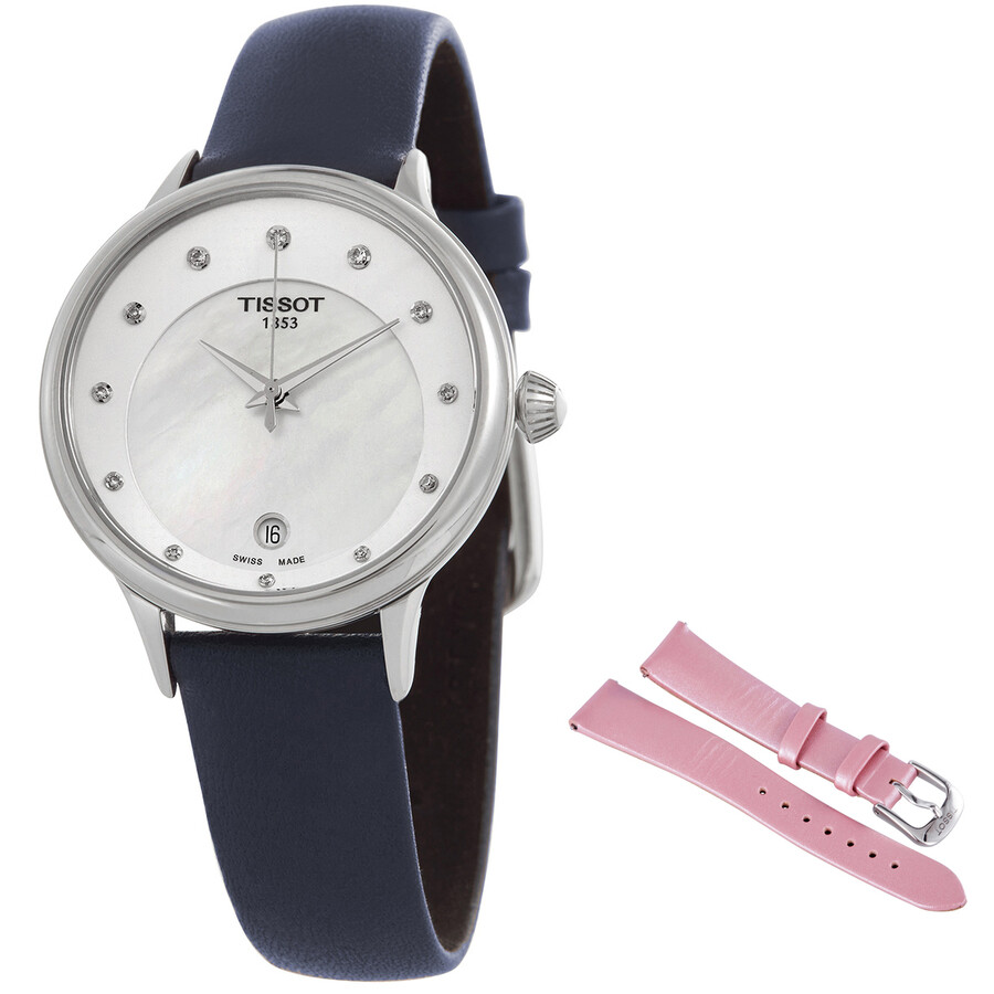 Tissot Odaci-T 腕時計 レディース クォーツ ホワイトマザーオブパール文字盤 ブルーレザーバンド ダイヤモンド