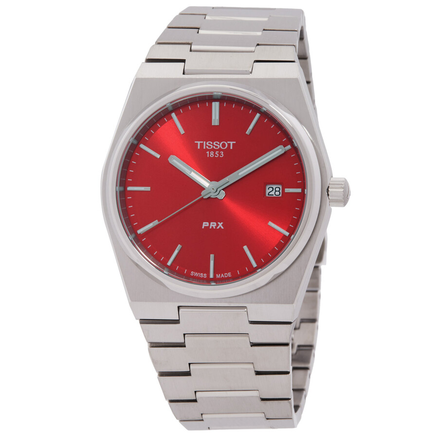 Tissot PRX メンズ ウオッチ 石英 赤いこと文字記号盤 ステンレス鋼スチール写真 トノー型
