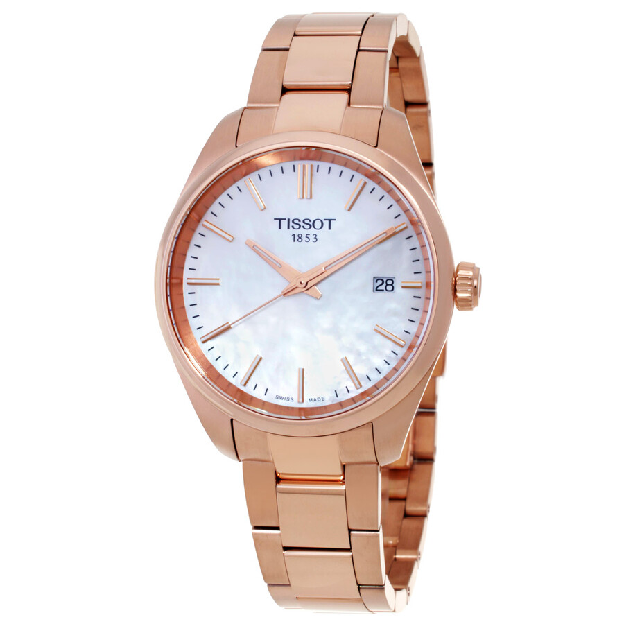 Tissot レディースウオッチ PR 100 石英 サクラ色ゴールド マザーオブパール文字記号盤 ステンレス鋼スチール写真
