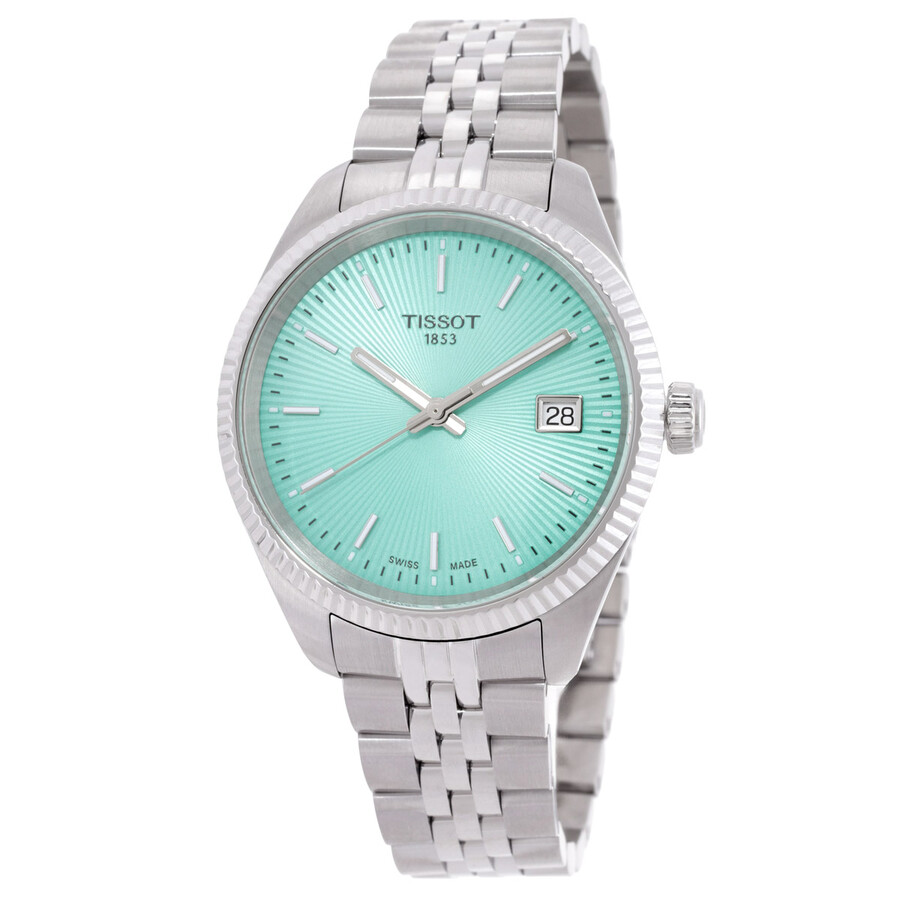 Tissot レディース ウオッチ 石英 ライトグリーン文字記号盤 しろがね色 ステンレスブレス アナログ