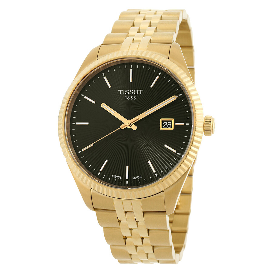 Tissot メンズウオッチ Ballade Quartz 黒いこと文字記号盤 ゴールドステンレススチールブレスレット 石英