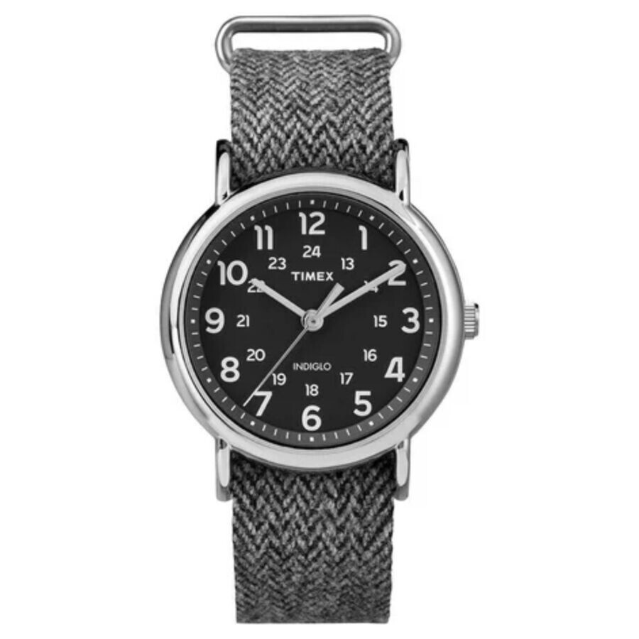 Timex Weekender ウオッチ メンズ レディース ユニ一発やる 石英 黒いこと文字記号盤 杉綾模様柄同盟罷業一回り