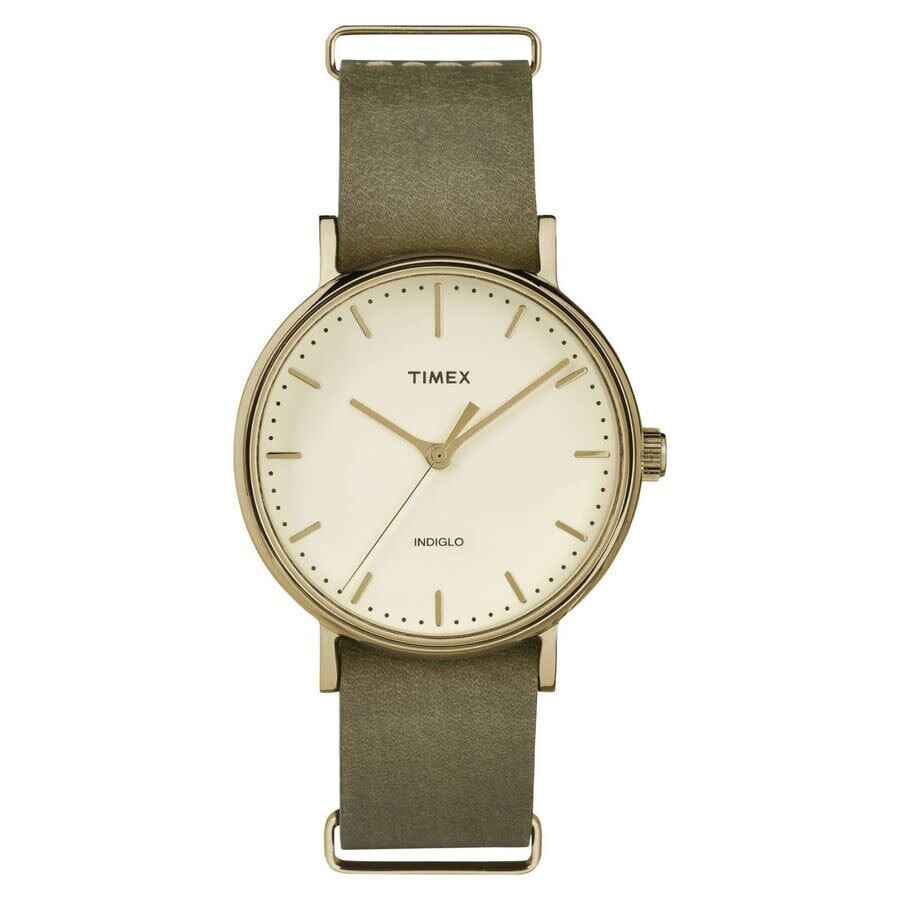 TIMEX Weekender レディース ウォッチ 石英 白いこと文字記号盤 ゴールド入れもの グリーンレザーストラップ