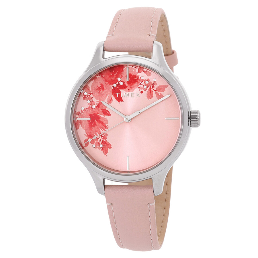 Timex レディース ウオッチ 石英 サクラ色文字記号盤 花柄 御花主題 なめし革ダンス楽隊 36粍 アナログ