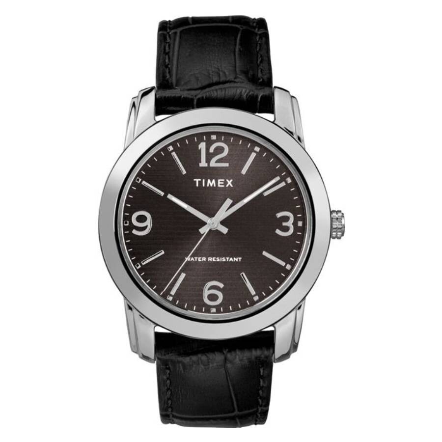 Timex Main Street 腕時計 メンズ クォーツ ブラック文字盤 ブラックレザーベルト アナログ