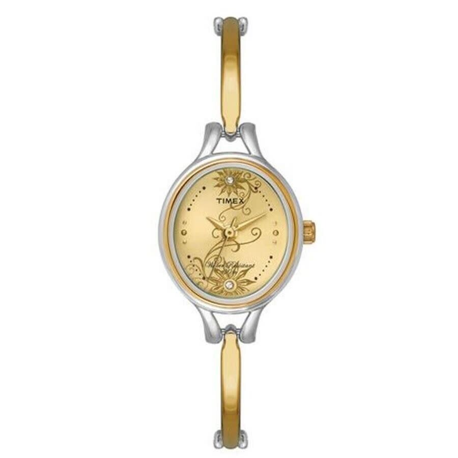 Timex レディース ウオッチ 石英 しろがね色 ゴールド 二人組色つや オーバル容れもの 御花ひな形