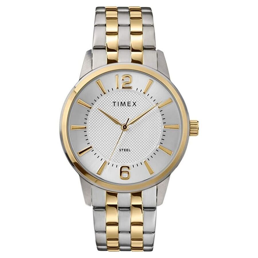 Timex メンズ ウオッチ 石英 しろがね色 薄墨色文字記号盤 ゴールド二人組 ステンレススチールブレス