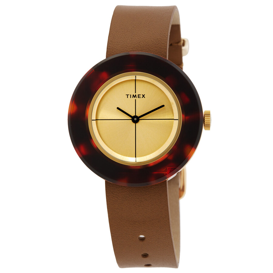Timex Tortoise レディース ウオッチ 石英 ゴールド文字記号盤 ブラウンレザーベルト