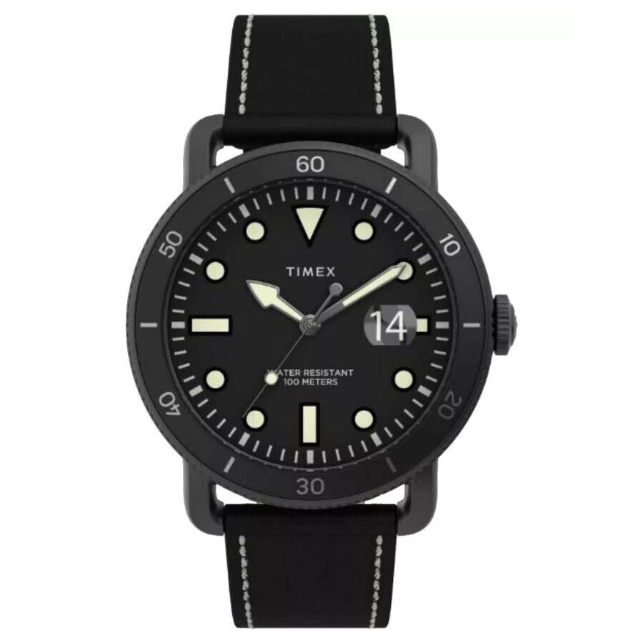 Timex Trend ウオッチ メンズ 石英 黒いこと文字記号盤 ブラックステンレスケース ブラックレザーストラップ