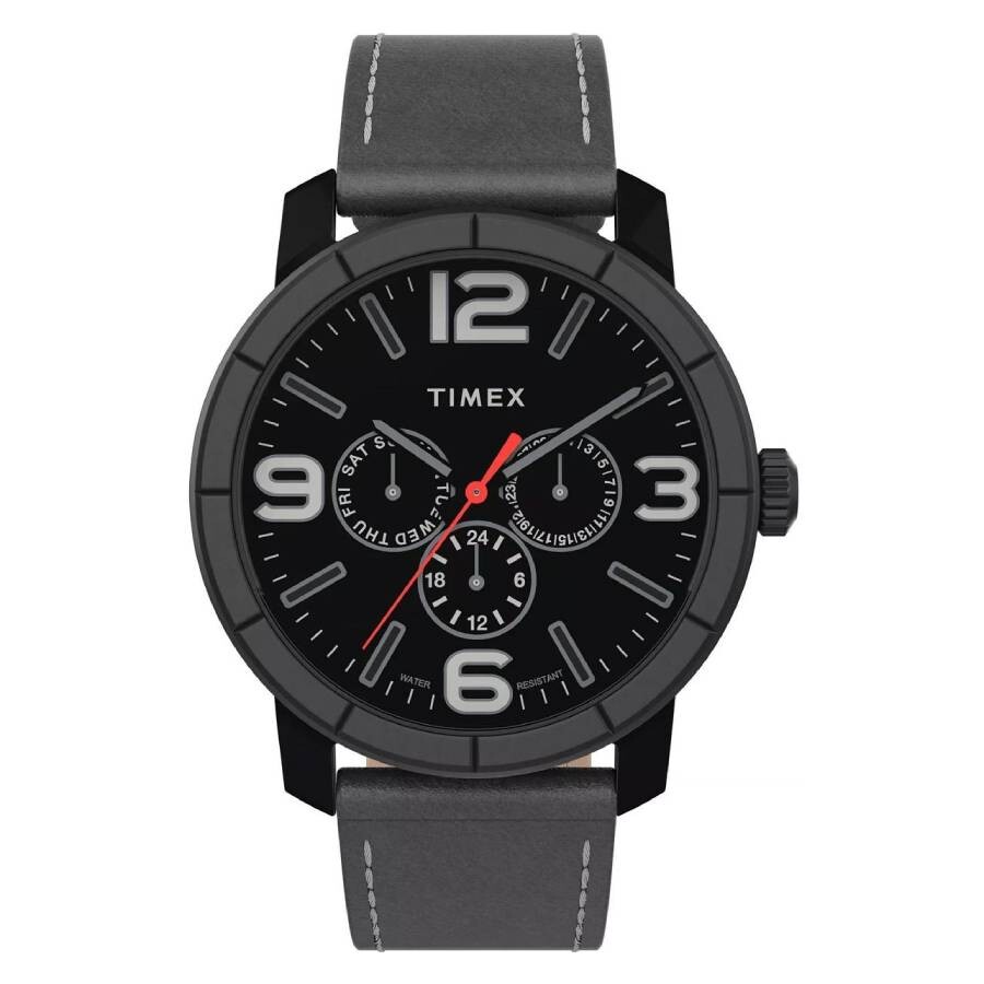 Timex City ウオッチ メンズ 石英 黒いこと文字記号盤 グレーレザーストラップ 多役立つこと マルチ役立つこと
