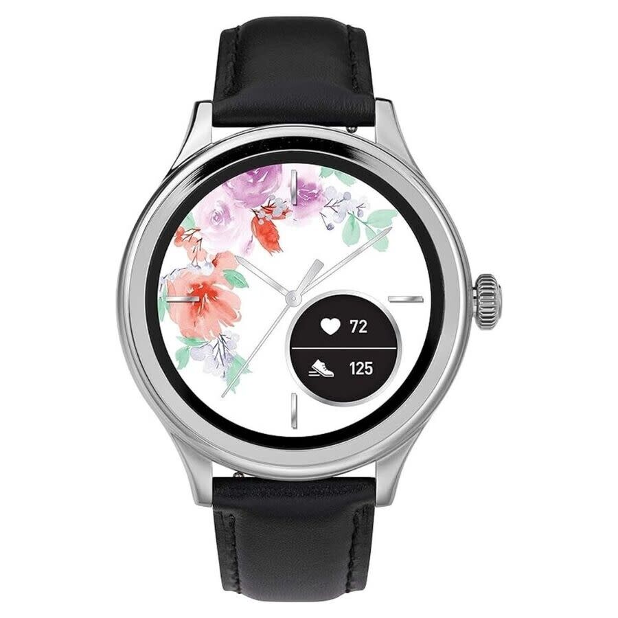 Timex Iconnect レディース ウオッチ アナログ・デジタル 石英 白いこと花柄文字記号盤 ブラックレザーベルト