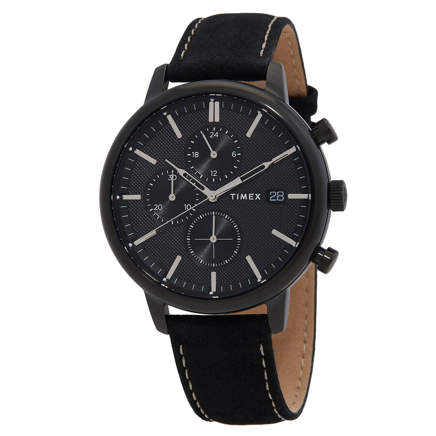 Timex メンズウオッチ クロノグラフ 石英 黒いこと文字記号盤 なめし革三尺帯 45粍