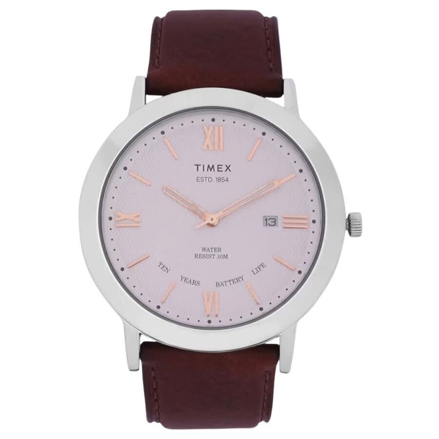 Timex Classic ウオッチ レディース 石英 しろがね色文字記号盤 ブラウンレザーベルト アナログ