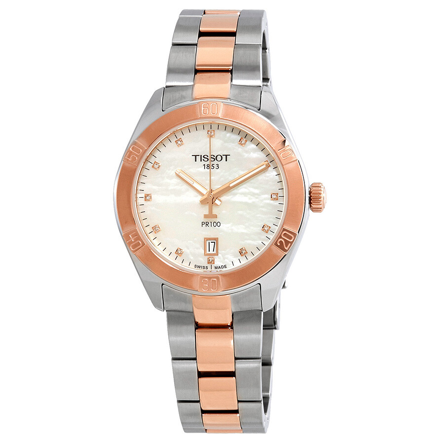 Tissotティソ PR100 金剛石 ホワイトマザーオブパールダイヤル レディースウォッチ T101.910.22.116.00
