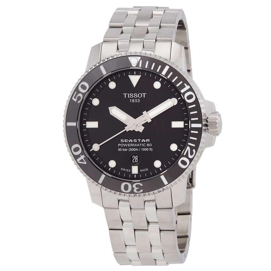 Tissotティソ シースター 1000 自動小銃 黒いこと文字盤 メンズウォッチ T1204071105100