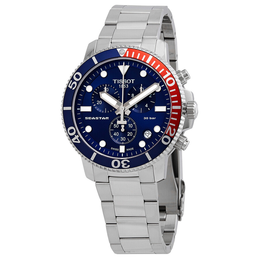 Tissotティソ シースター クロノグラフ 石英 青碧文字盤 ペプシベゼル メンズウォッチ T120.417.11.041.03