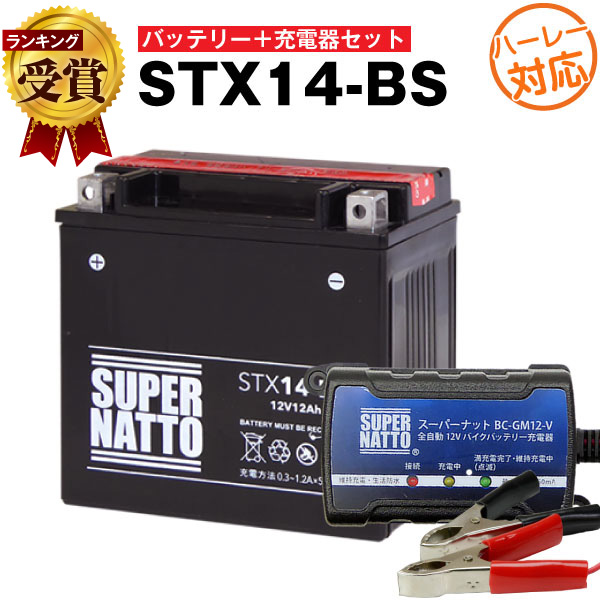 バイクのバッテリー&バッテリーの充電機セット品 SUPER NATTO バイク用バッテリー＋充電器セット カワサキ Ninja