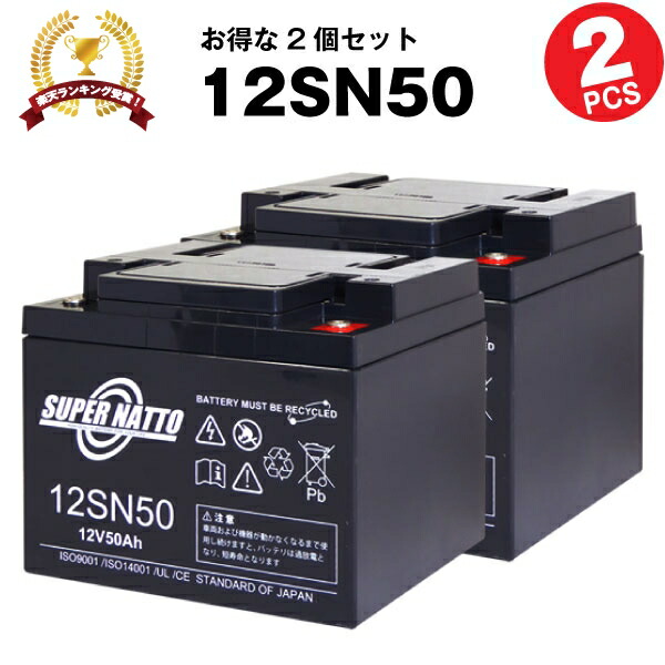 12SN50　埋め込み式【お得！2個セット】■純正品と完全互換【安心の動作確認済み製品】■NP38-12,NPC38-12,PE12V40,HF44-12A,HV44-12A対応■シニアカー、セニアカーに対応■スーパーナット【安心保証付き】【新品　産業用鉛電池】