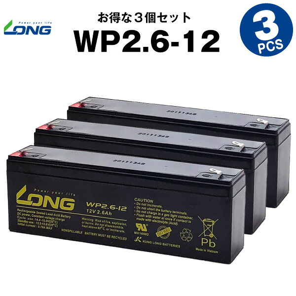 WP2.6-12【お得!3個セット】(産業用鉛蓄電池)【サイクルバッテリー】【新品】■■LONG【長寿命・保証書付き】|バッテリーストアドットコム