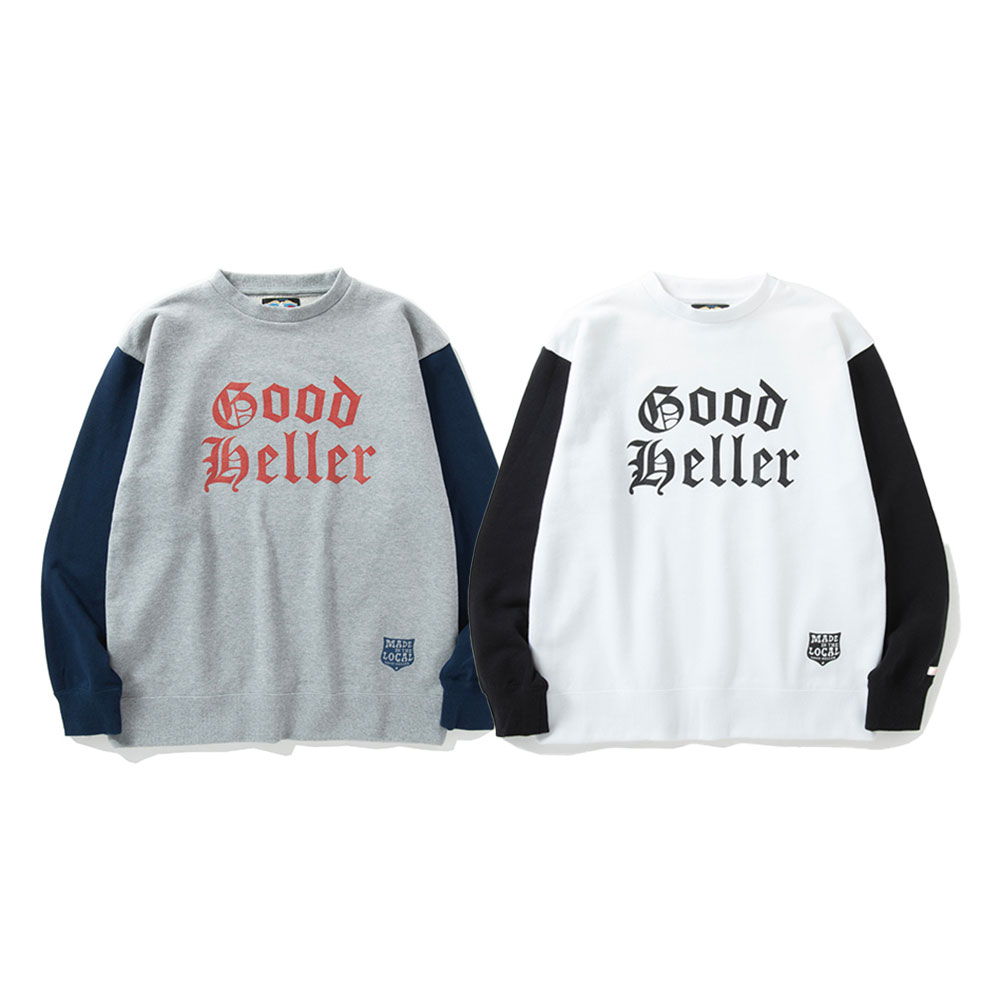 【20倍尖んがり】Good Heller グッドヘラー TWO TONE CREW NECK SWEAT GH-23SS009 流汗 調教師 ブランド名ロゴタイプ 紋章 表どおり
