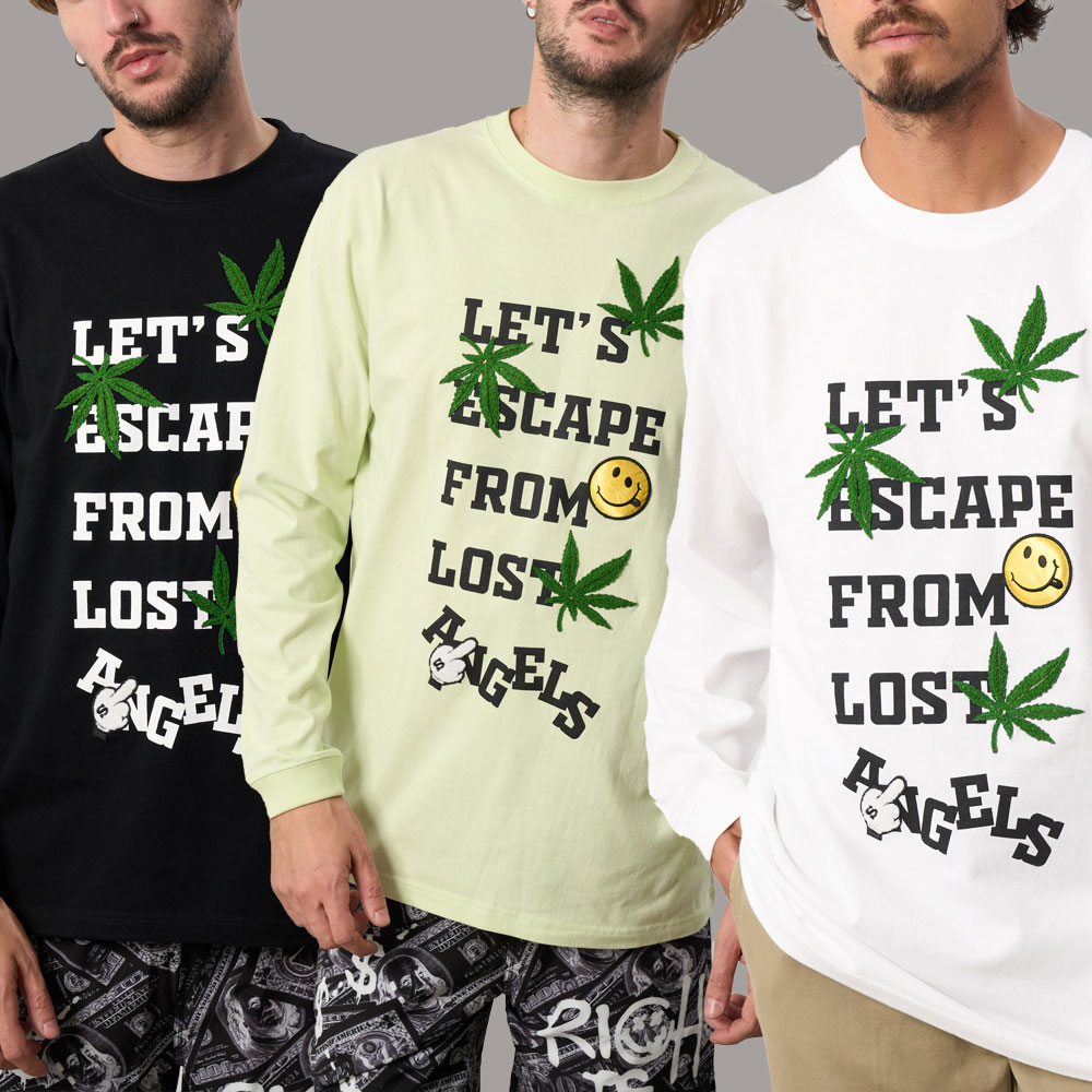 【20倍ポイント】STUD MUFFIN スタッドマフィン 5.6ozコットン天竺 Let's escape&サガラパッチ LS Tシャツ 414-02667 2024年2月入荷先行予約
