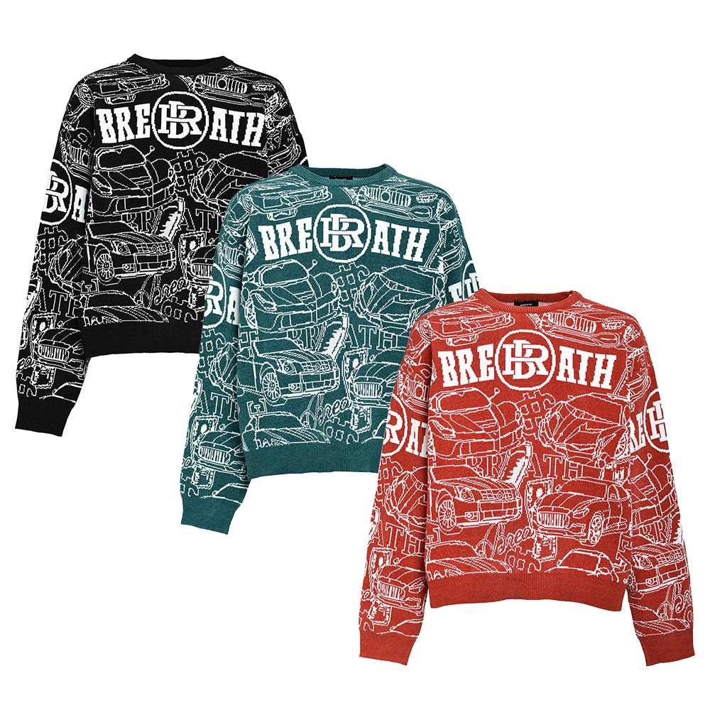 【20倍ポイント】BREATH ブレス SUPER CAR MALL KNIT BR25AW-N3007 ニット セーター 秋冬物 高級車 BAD HOP バッドホップ ストリート|BATTLE LINE