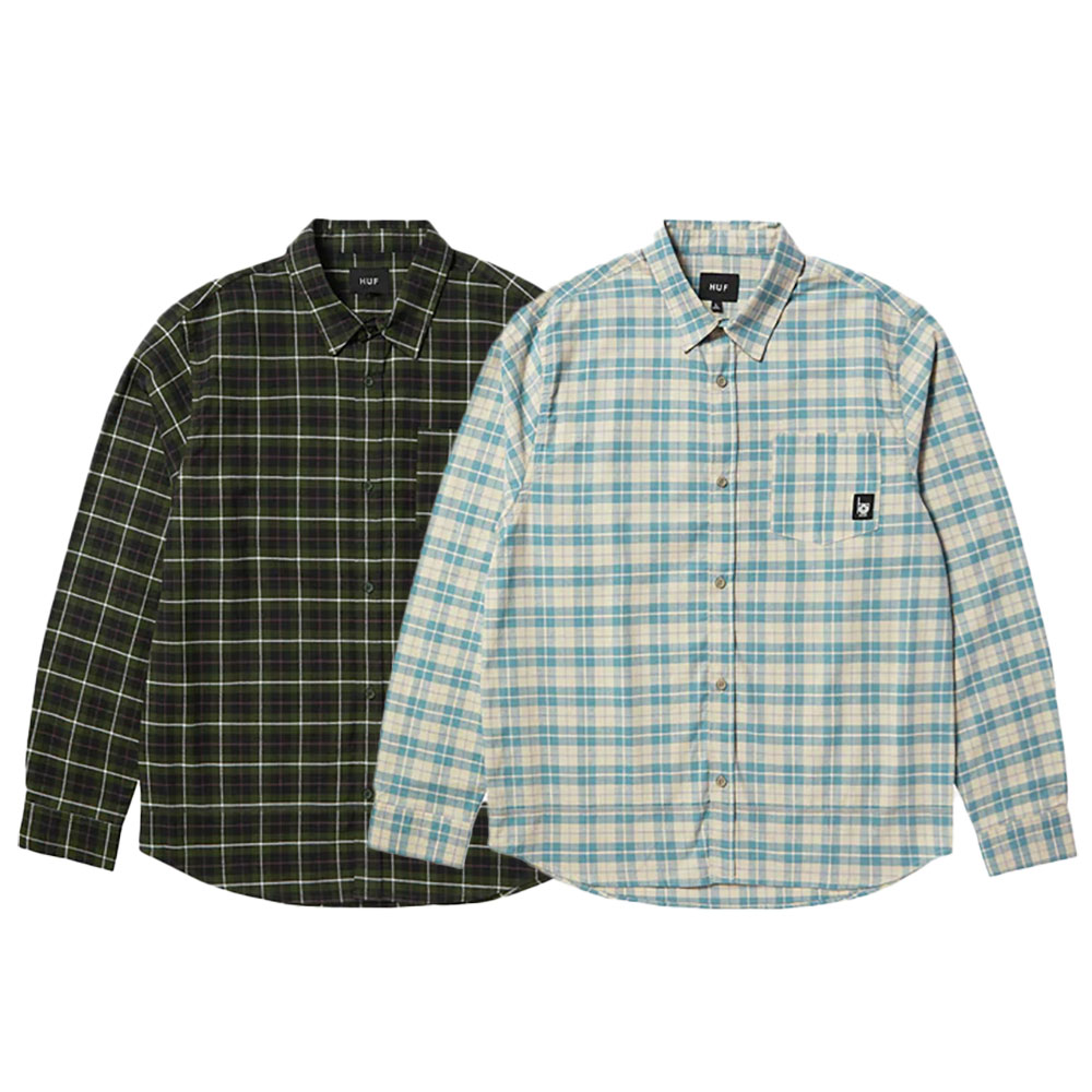 【20倍ポイント】HUF ハフ MODAL LS PLAID SHIRT BU00221HO24 チェックシャツ 長袖 マイクロチェック柄 胸ポケット 織りラベル ワンポイント