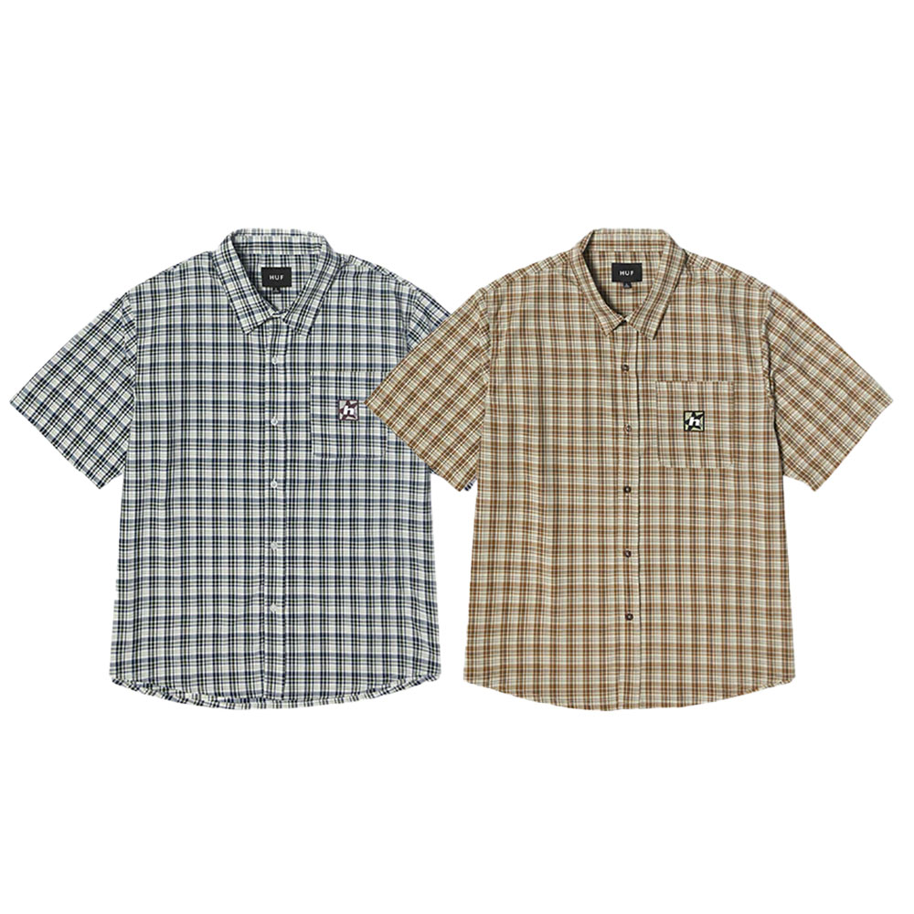 ハフ 　HUF 　シャツ　半袖 HUF シャツ TIE DYE PLAID ZIP SHIRT / 半袖 半袖シャツ ジップ