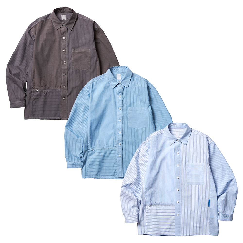 【20倍尖んがり】Liberaiders リベレイダース PATCHWORK STRIPE SHIRT 781022403縞模様プルオーバー 長袖 ブロード出どころ ビックシルエット