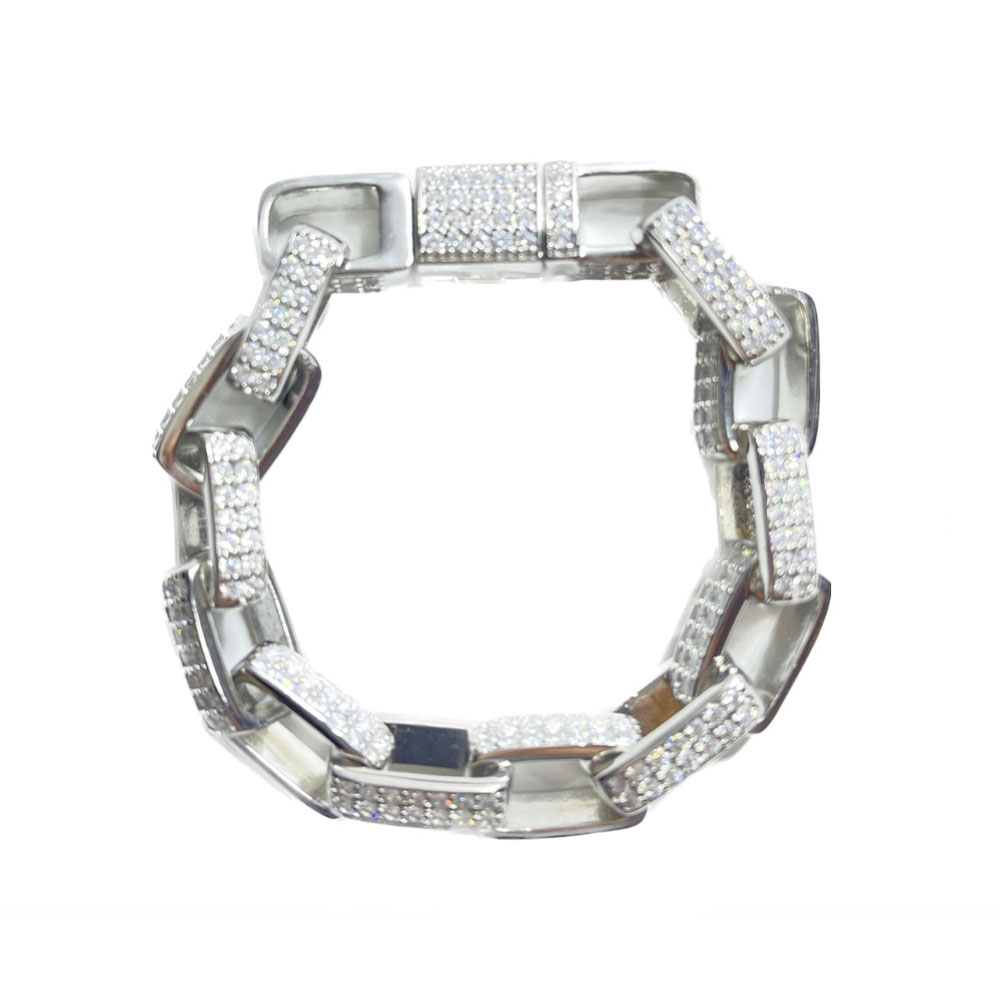【2倍ポイント】$ole only ソールオンリー ボックスチェーン CZダイヤ 8インチ 10mm No.14 シルバーブレスレット アクセサリー ジュエリー 有名ラッパー着用