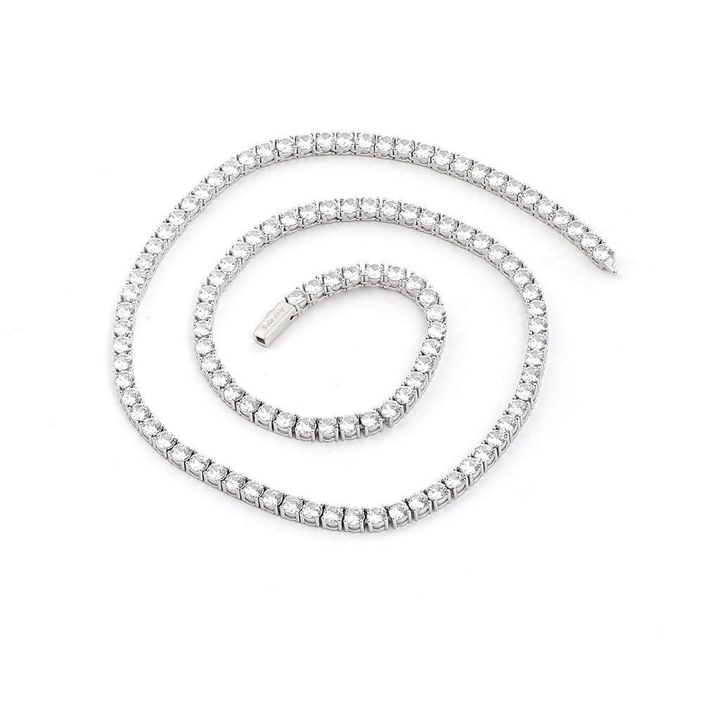 【2倍尖んがり】$ole only ソールオンリー CZ Diamond 4粍 Tennis Chain Necklace Silver No.1-3/1-4 22in 24in