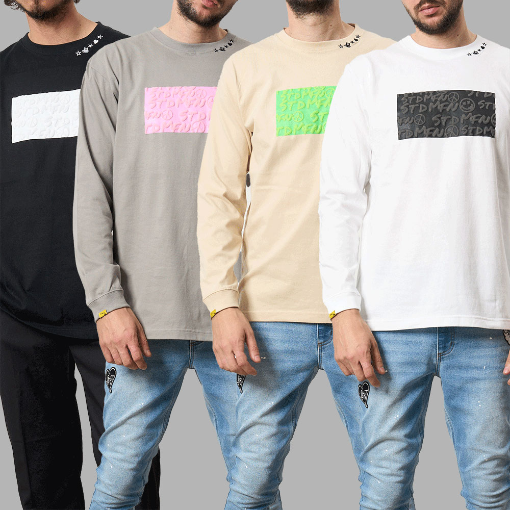 【20倍ポイント】STUD MUFFIN スタッドマフィン "5.6ozコットン天竺 ボックスロゴ発泡プリント LS Tシャツ" 524-02817|BATTLE LINE