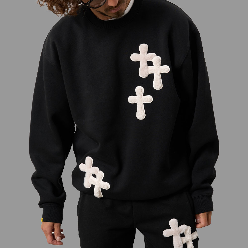 【2倍ポイント】STUD MUFFIN スタッドマフィン T/C裏毛起毛 ファー/ムックボアミックスパッチワーク スエットシャツ 624-02917 2026年9月入荷先行予約｜BATTLE LINE