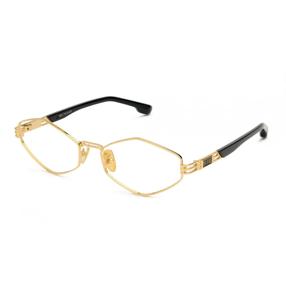 【2倍ポイント】9FIVE / nine five ナインファイブ 9five IRIS RHOMBUS Black & 24k Gold Clear Lens Glasses|BATTLE LINE