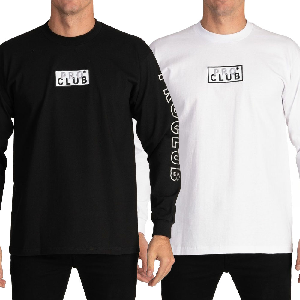 【2倍ポイント】PRO CLUB プロクラブ Embroidered Box Logo Long Sleeve Heavyweight T-Shirt 114EMB ロンT 長袖｜BATTLE LINE
