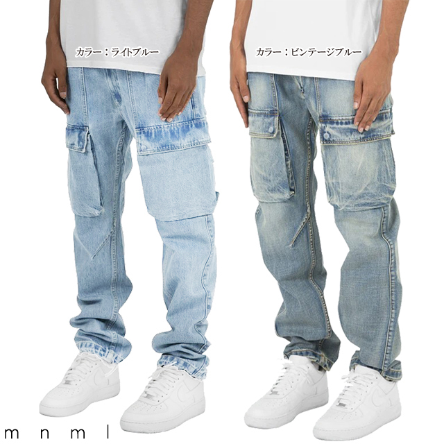 新作モデル Mnml ミニマル Jeans Stretch Pants デニム カーゴ パンツ ジーンズ ボトムス リラックスフィット ブルー インディゴ V216 Cargo Denim ml Sp859p ストリート系 通販 オシャレ かっこいい モテる 1万円以上購入で ファッションブランド正規通販